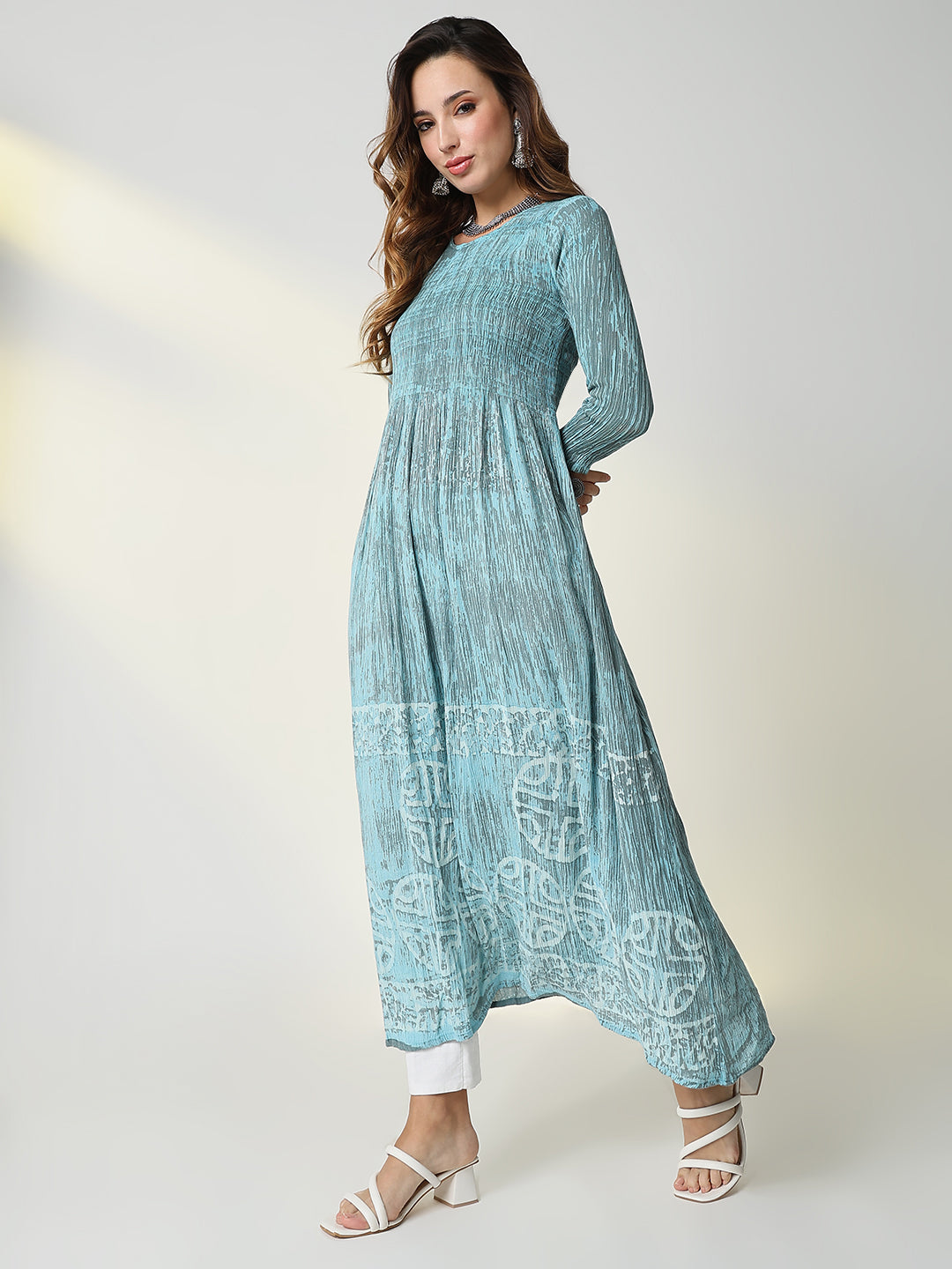 Women Blue Geometric Anarkali Kurta