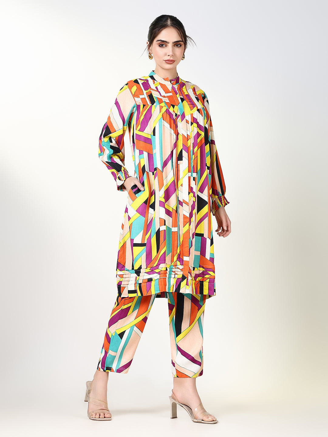 Women Abstract Multi A Line Kurta Set