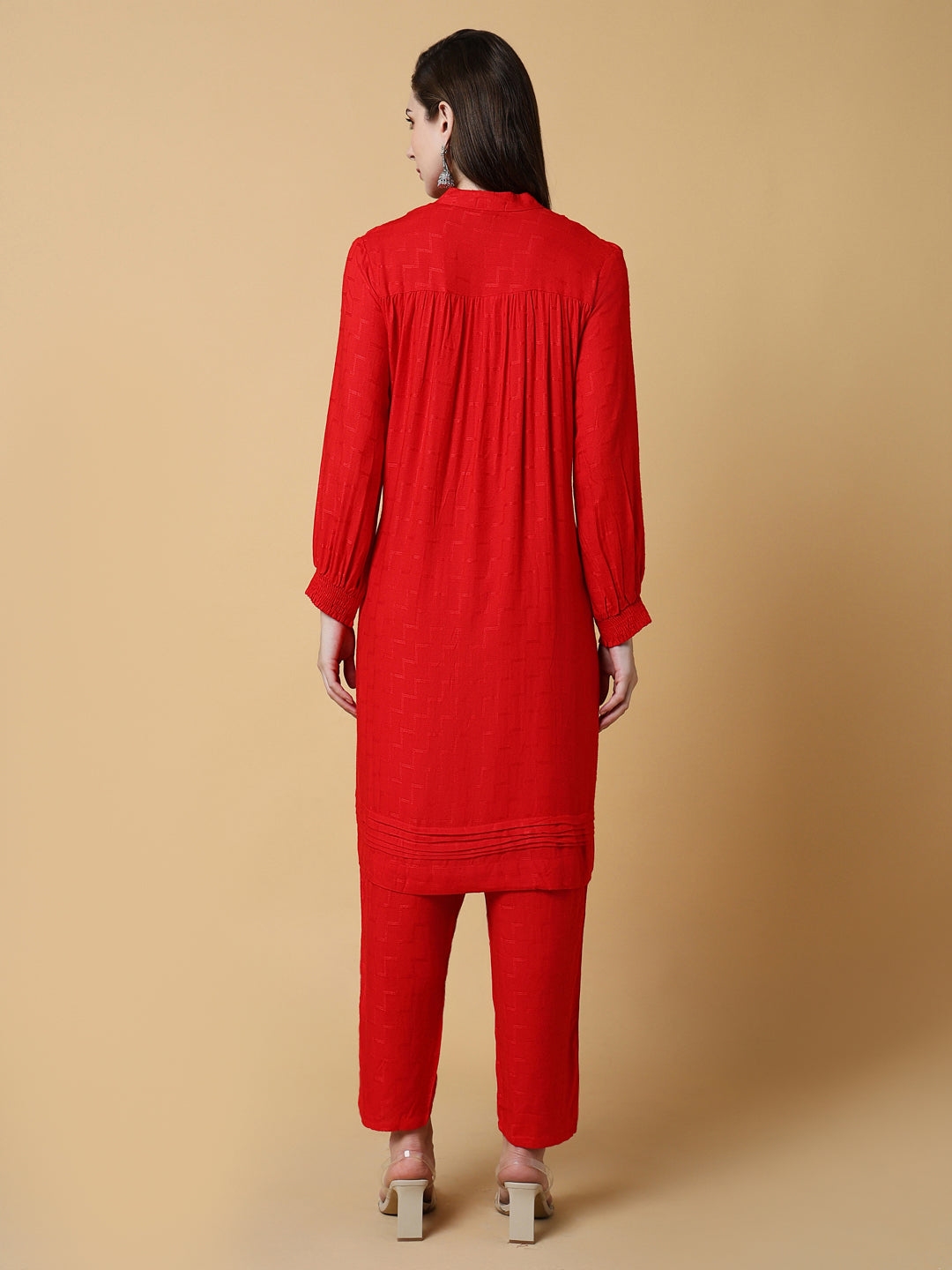 Women Solid Red A-Line Kurta Set