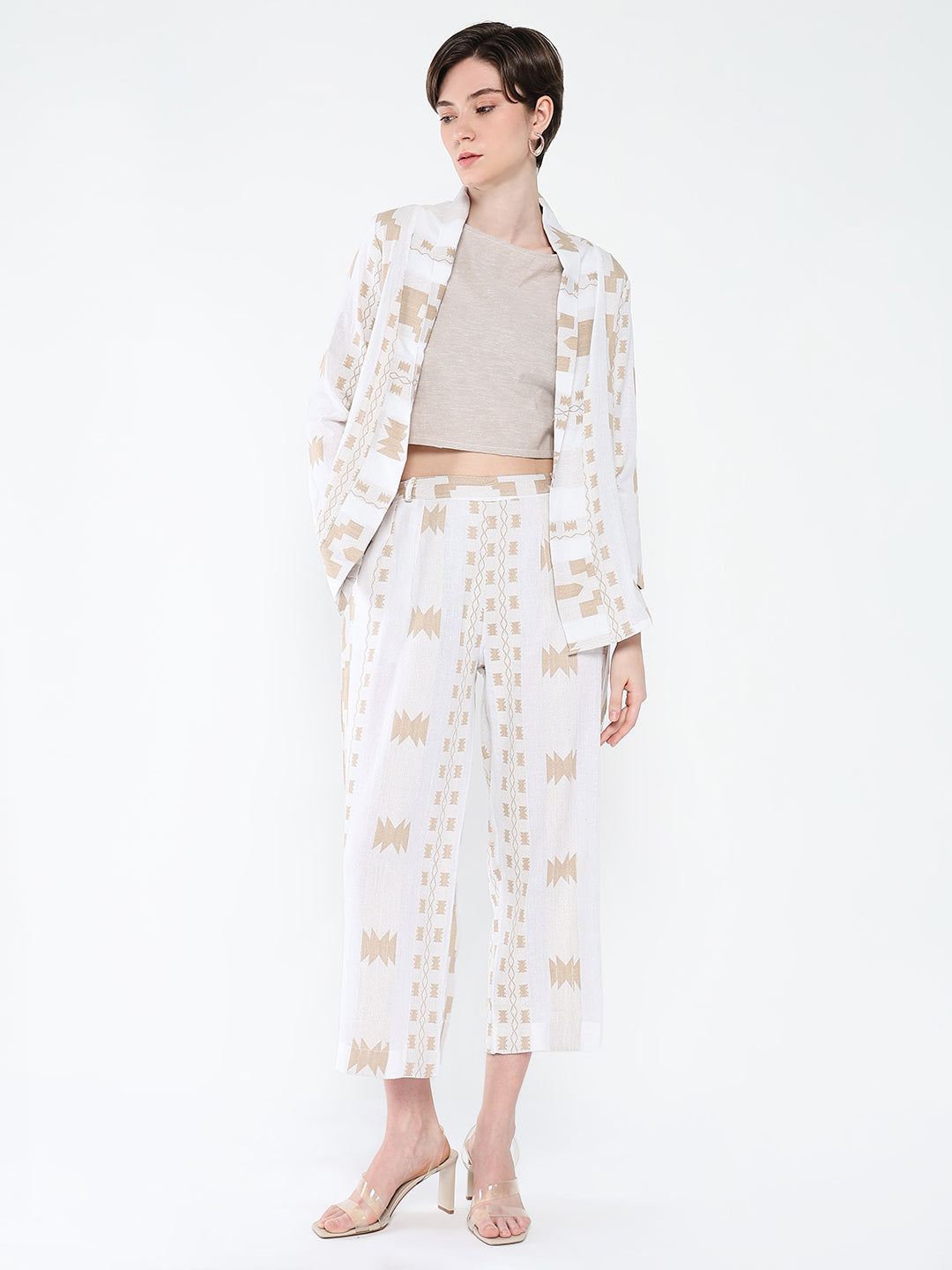 Women Off White Solid Co Ords Set with Blazer