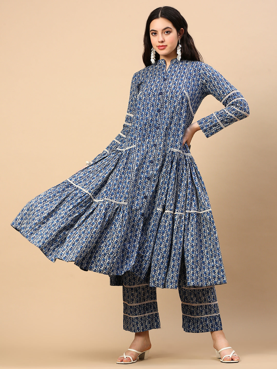 Women Floral Blue A Line Kurta Set