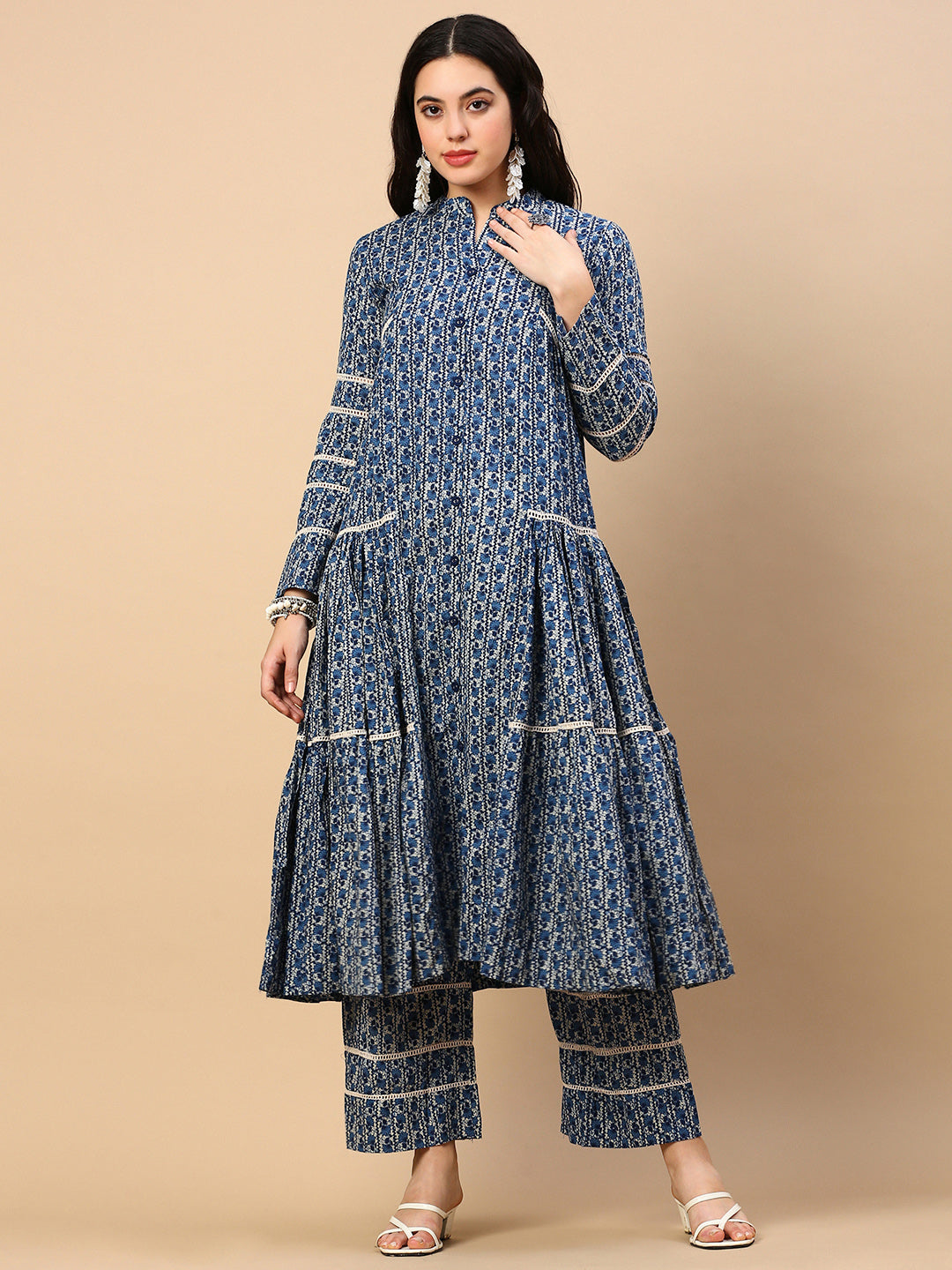 Women Floral Blue A Line Kurta Set