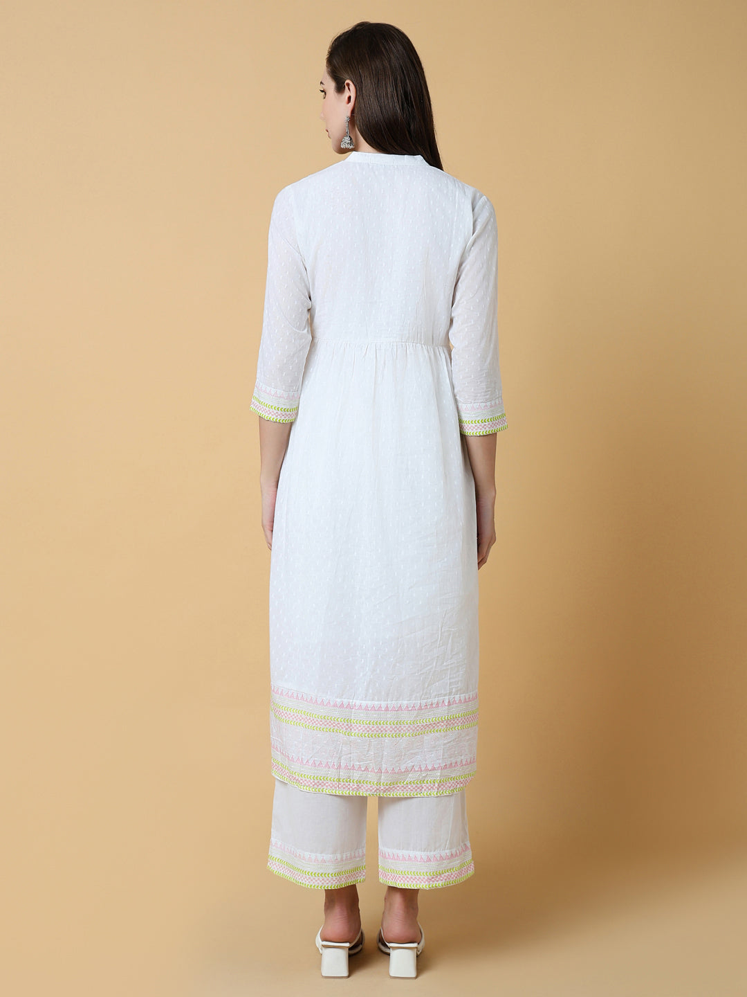 Women Solid White Anarkali Kurta Set