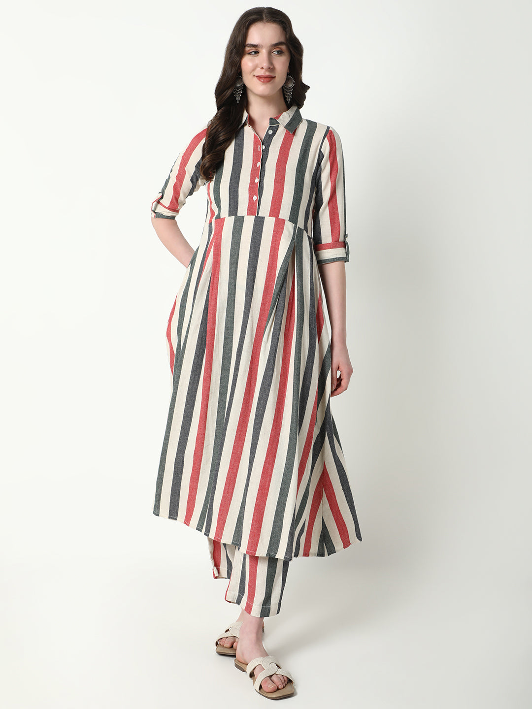 Women Multi Striped Anarkali Kurta Set