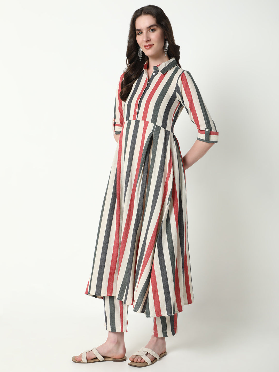 Women Multi Striped Anarkali Kurta Set