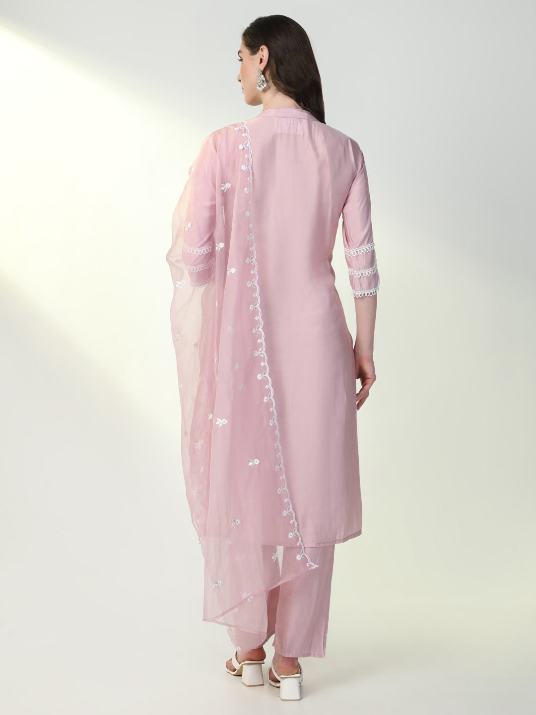 Women Pink Solid Kurta Set with Dupatta