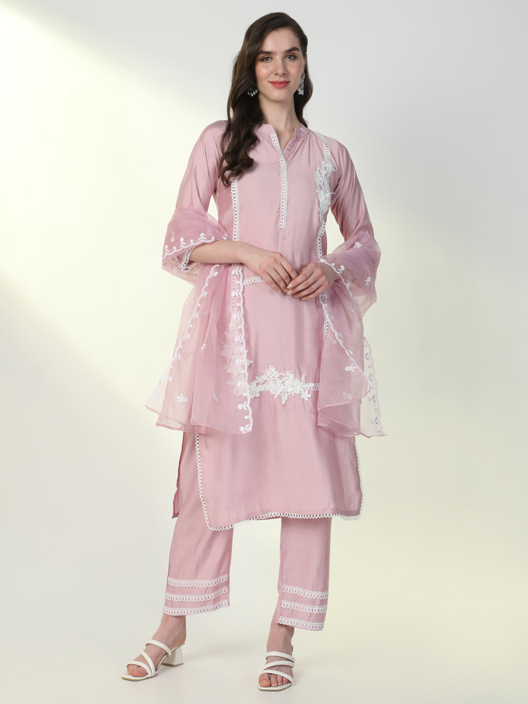 Women Pink Solid Kurta Set with Dupatta