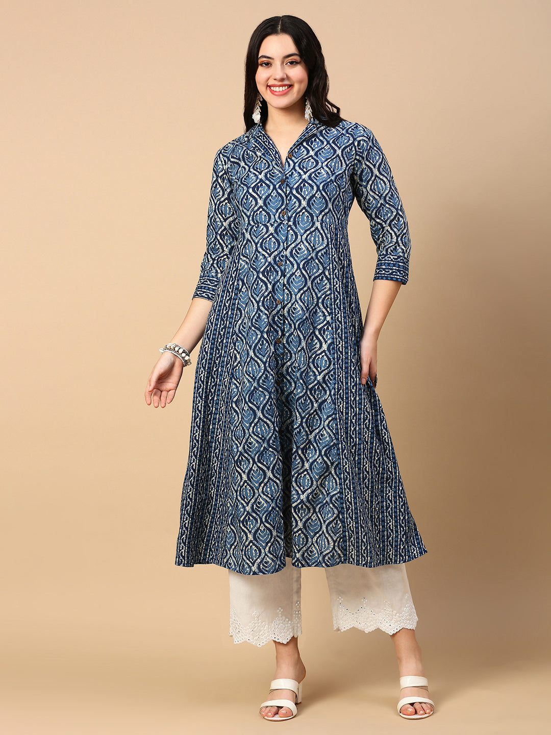 Women Blue Graphic A Line Kurta