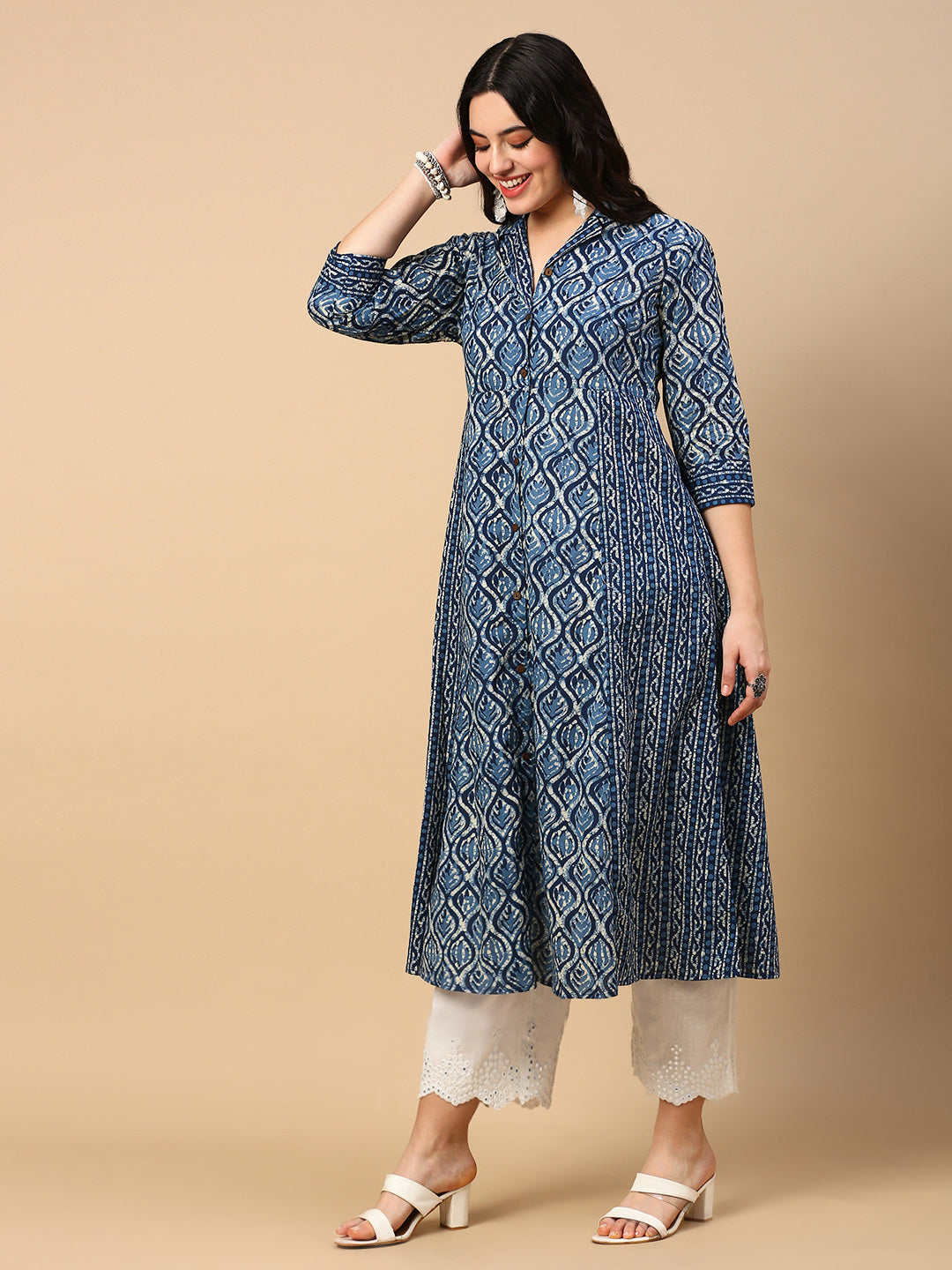 Women Blue Graphic A Line Kurta