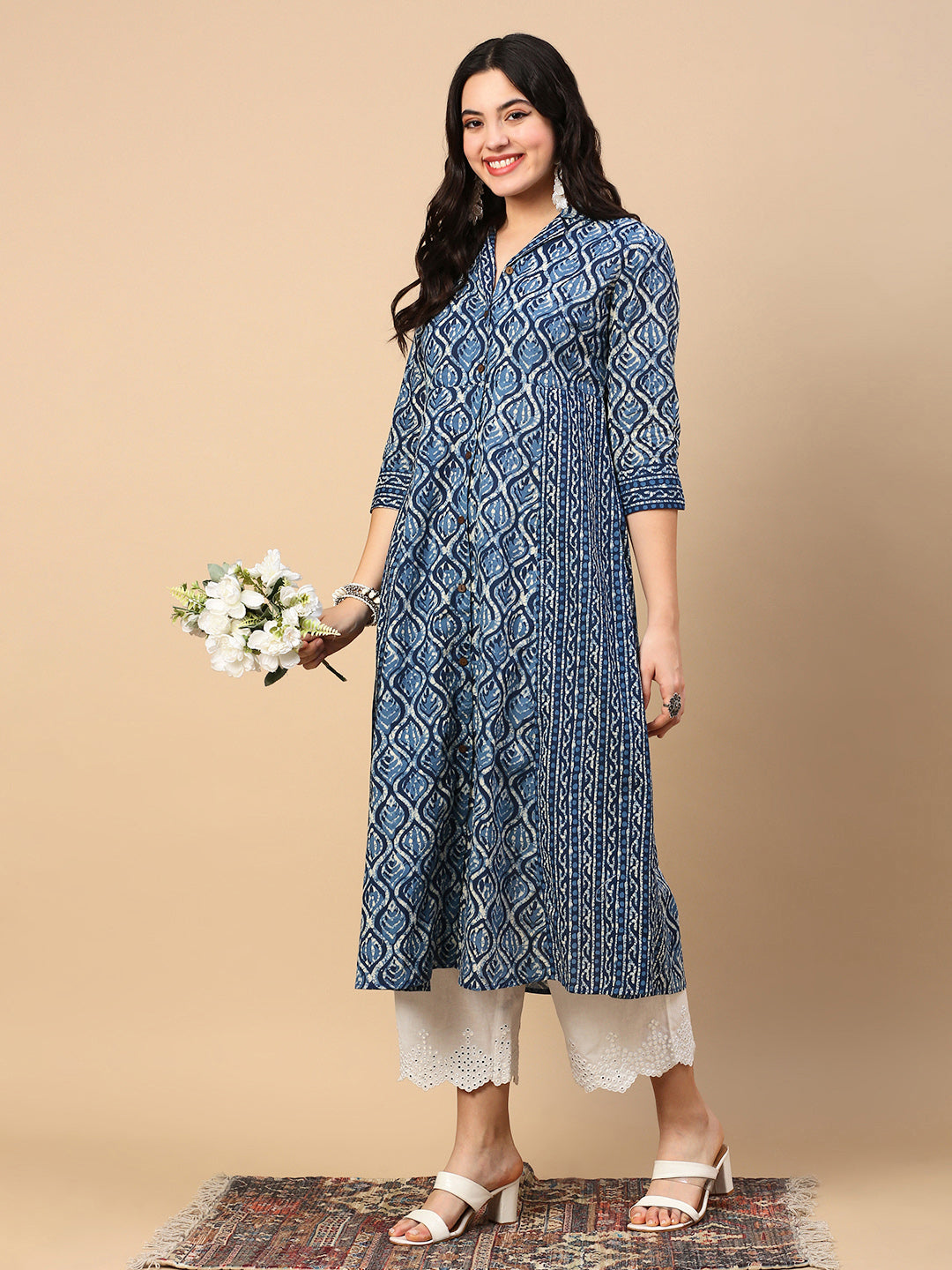 Women Blue Graphic A Line Kurta