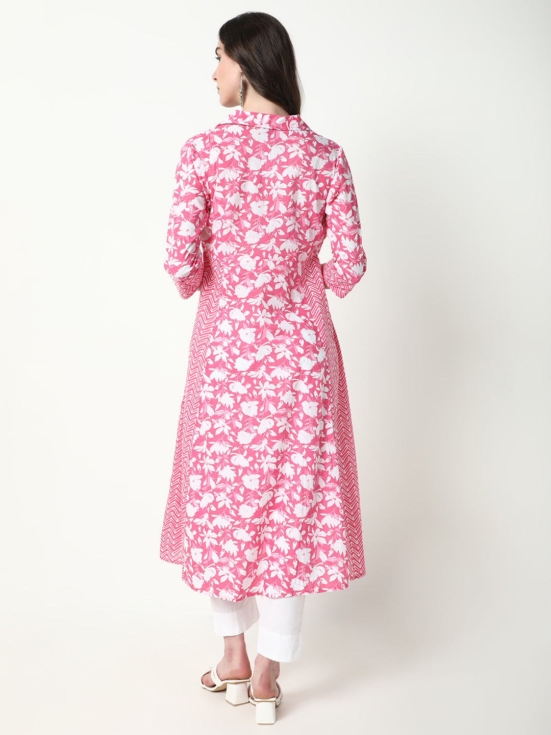 Women Pink Floral A-Line Kurta