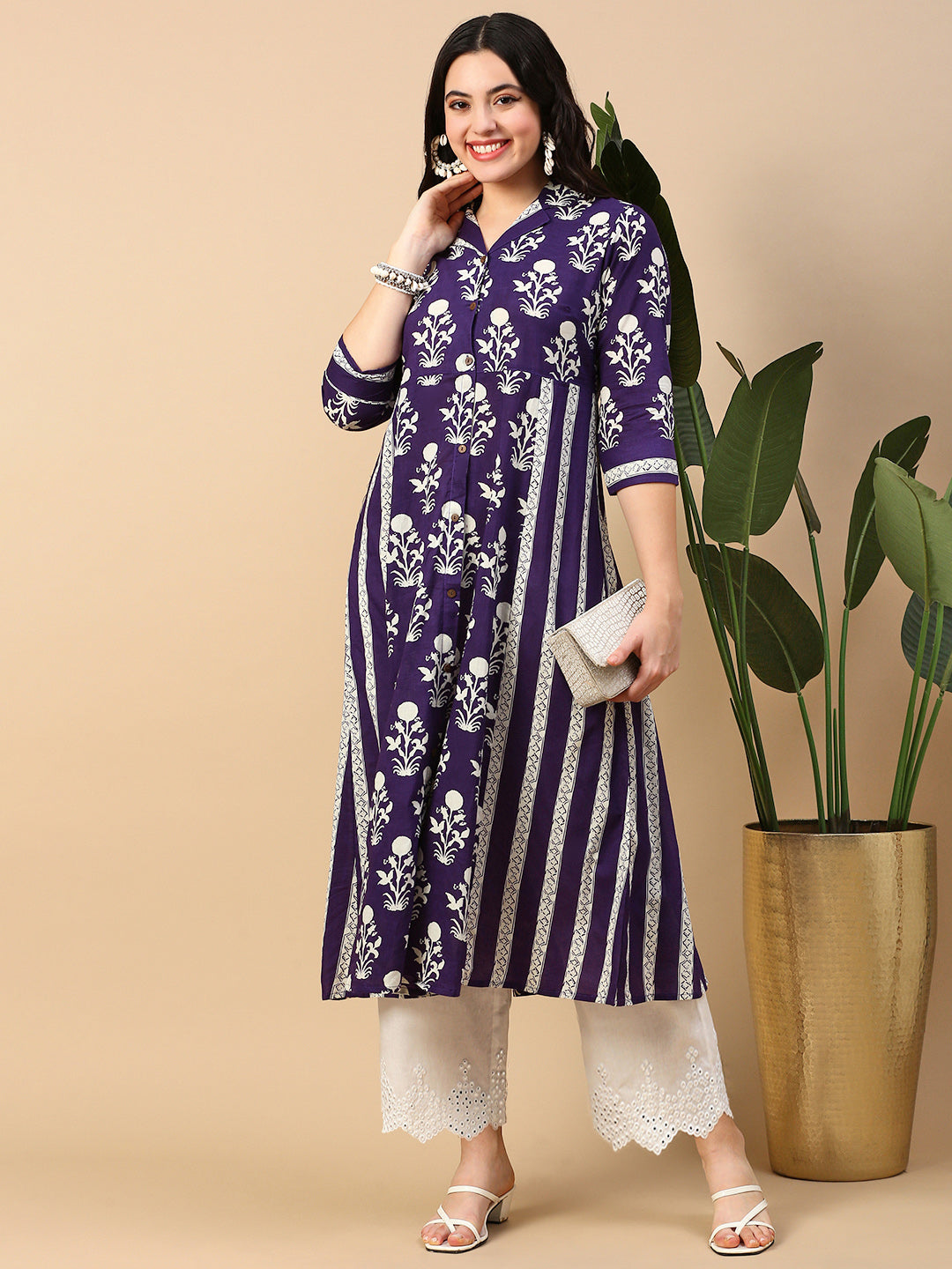 Women Purple Graphic A Line Kurta