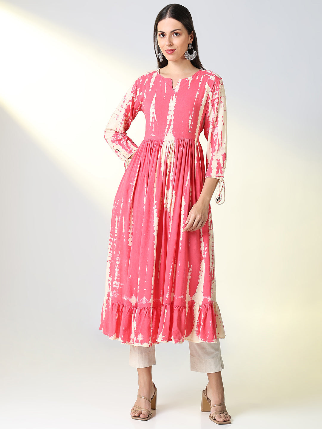 Women Pink Abstract Anarkali Kurta