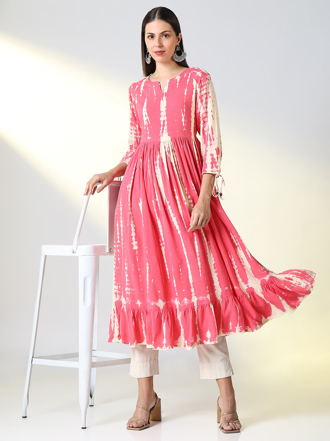 Women Pink Abstract Anarkali Kurta