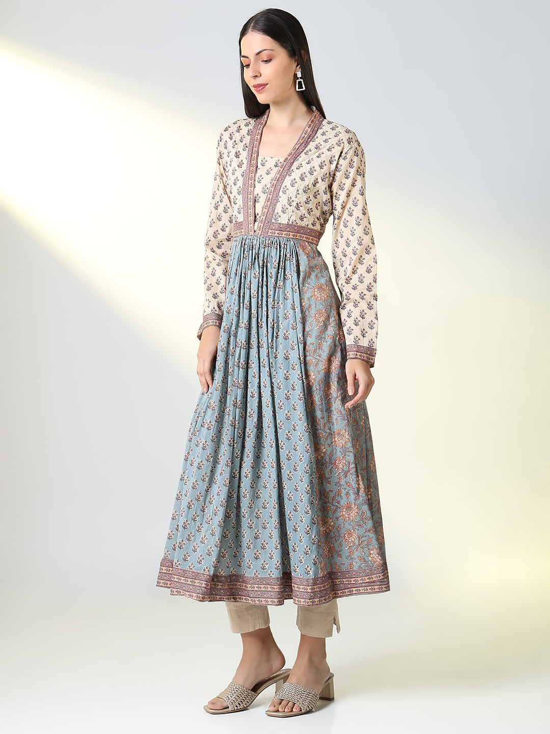 Women Grey Floral A Line Kurta