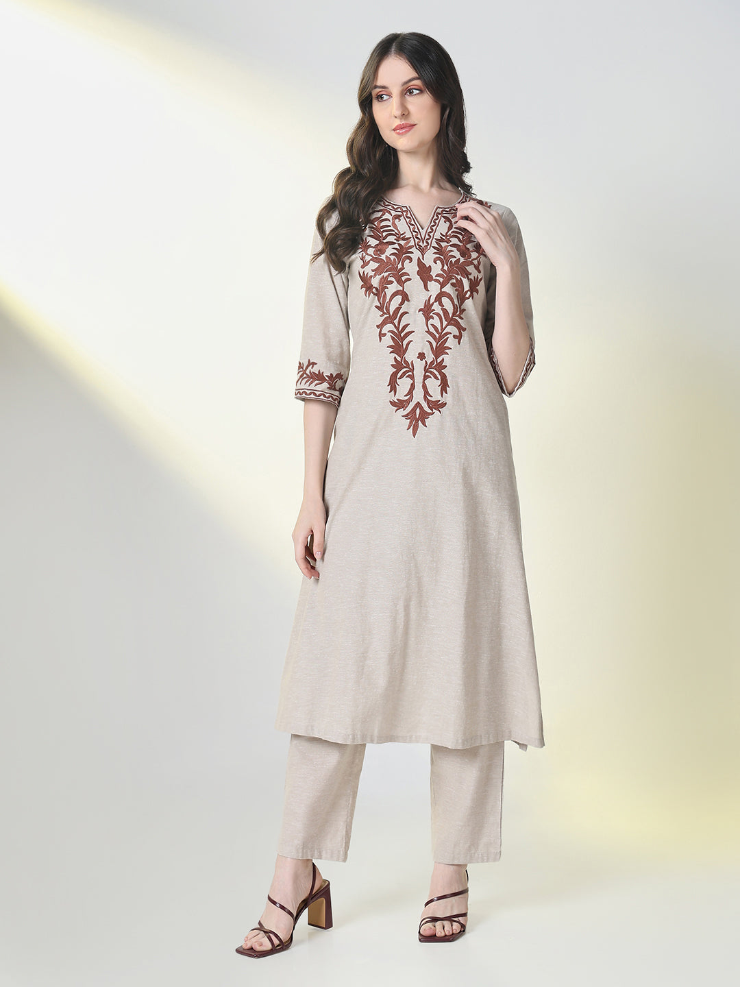 Women Grey Graphic A Line Kurta Set