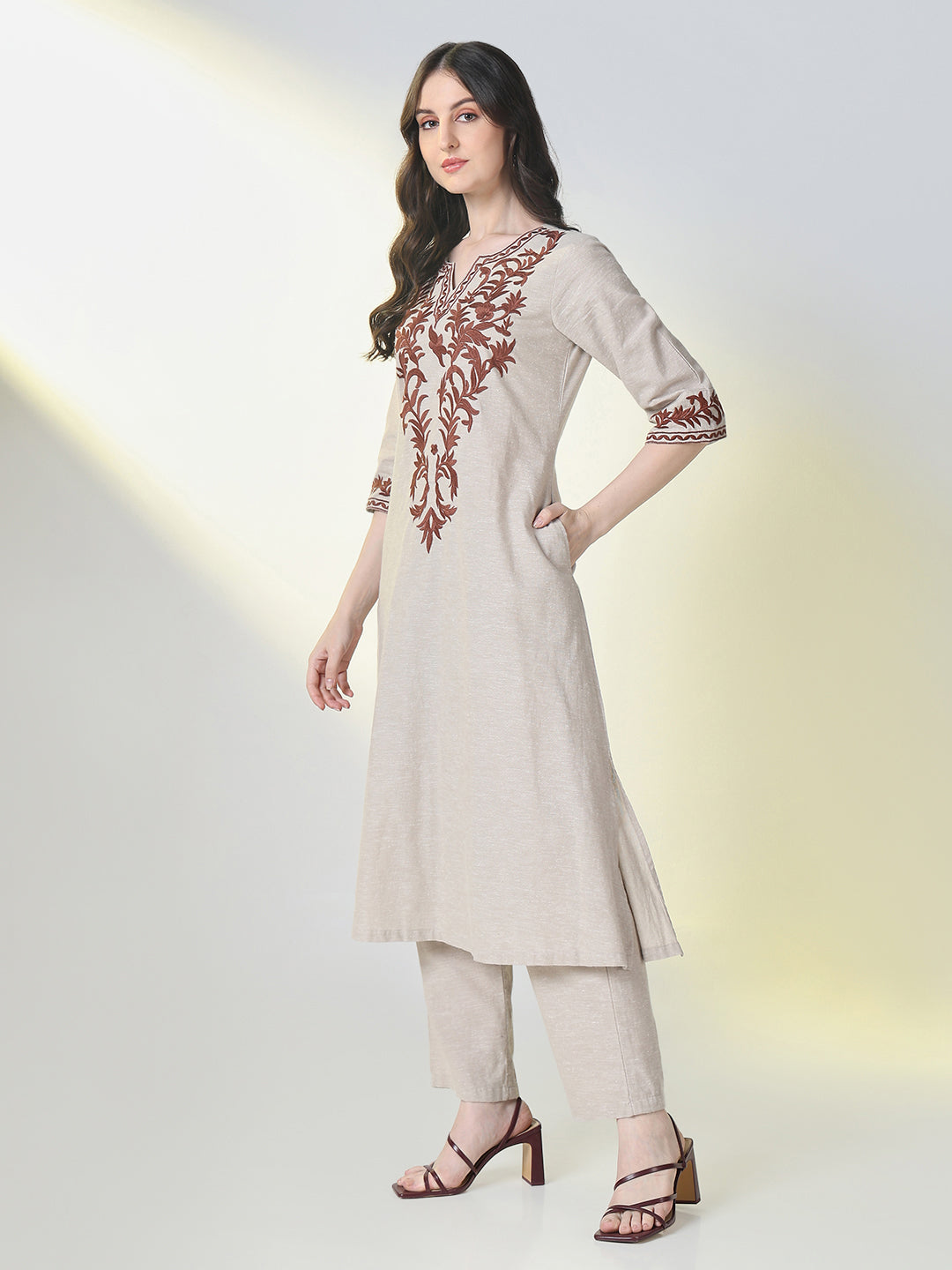 Women Grey Graphic A Line Kurta Set