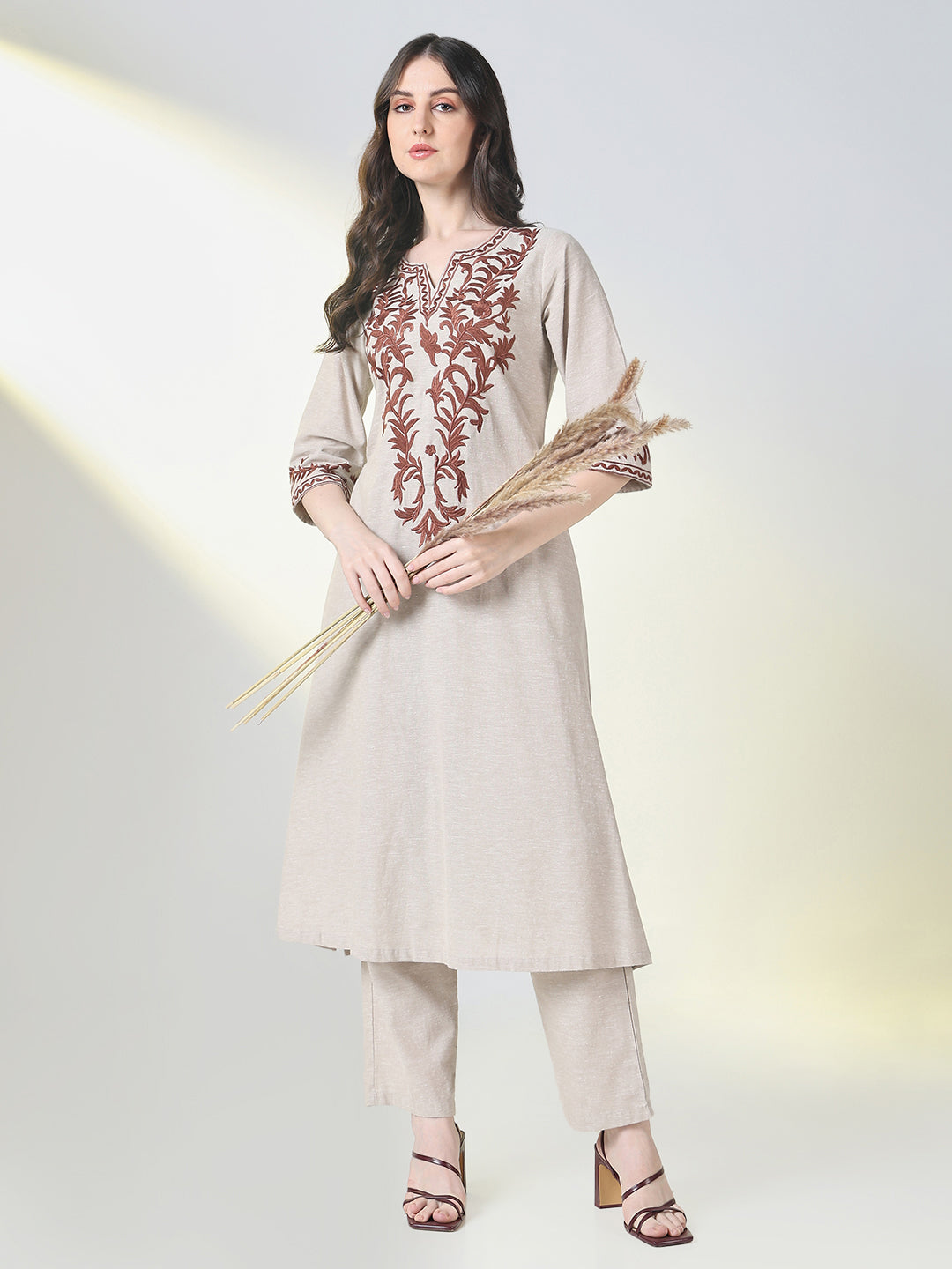 Women Grey Graphic A Line Kurta Set