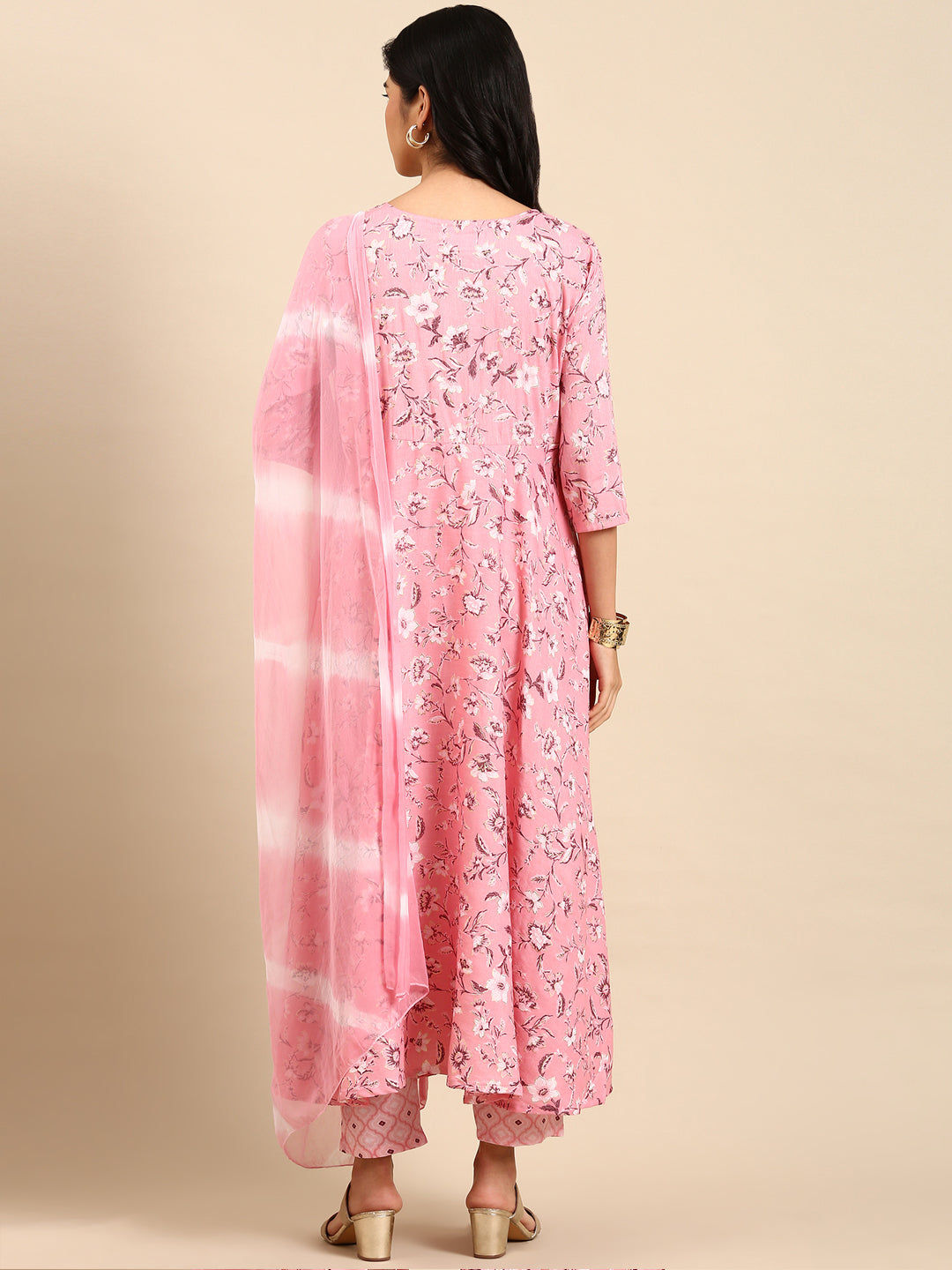 Women Floral Pink A-Line Kurta Set with Dupatta