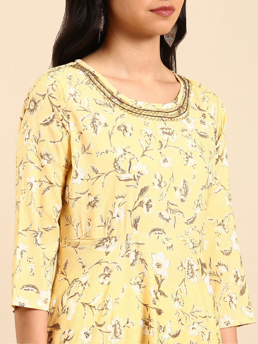 Women Floral Yellow A-Line Kurta Set with Dupatta