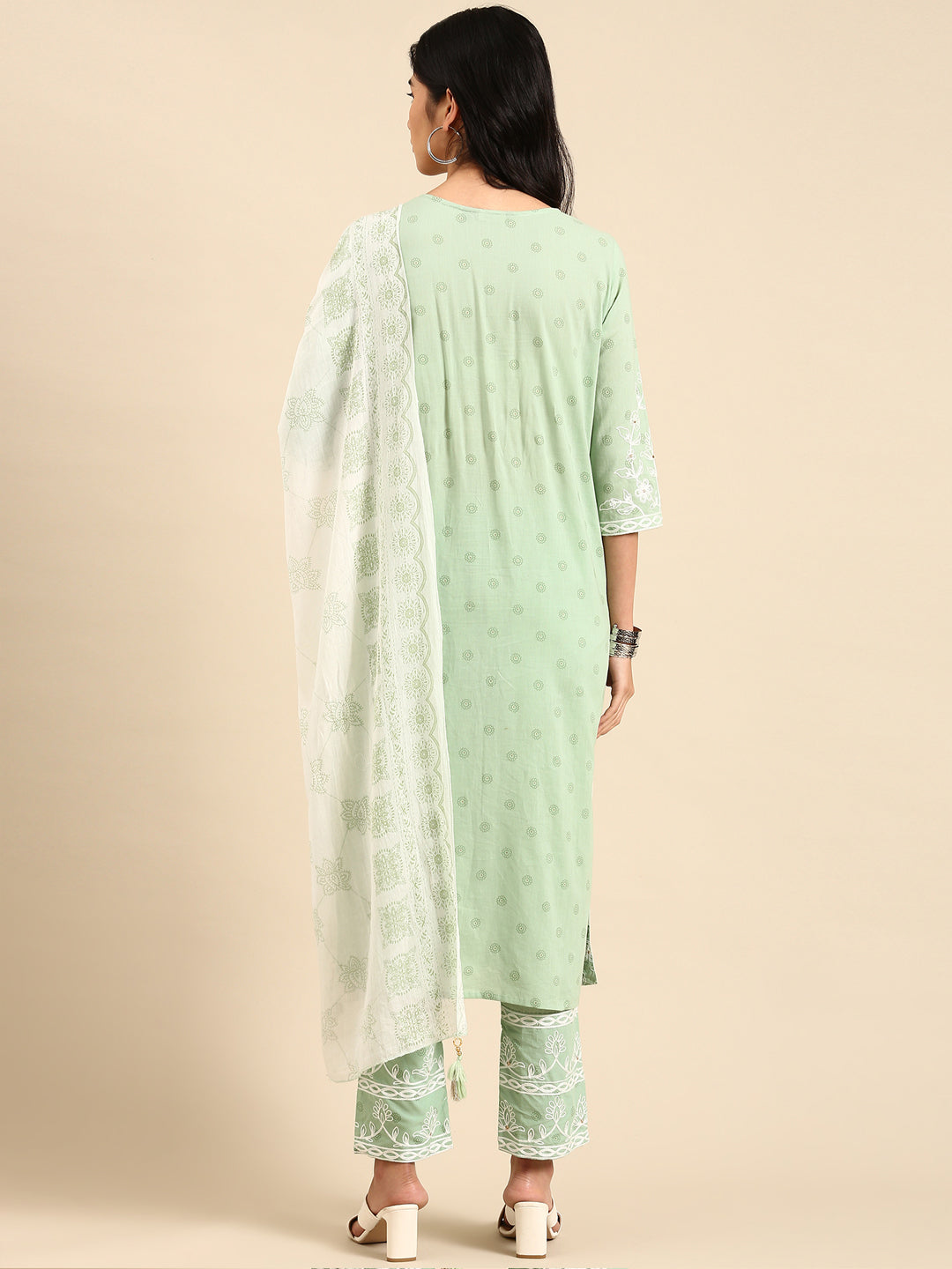 Women Floral Green Straight Kurta Set with Dupatta