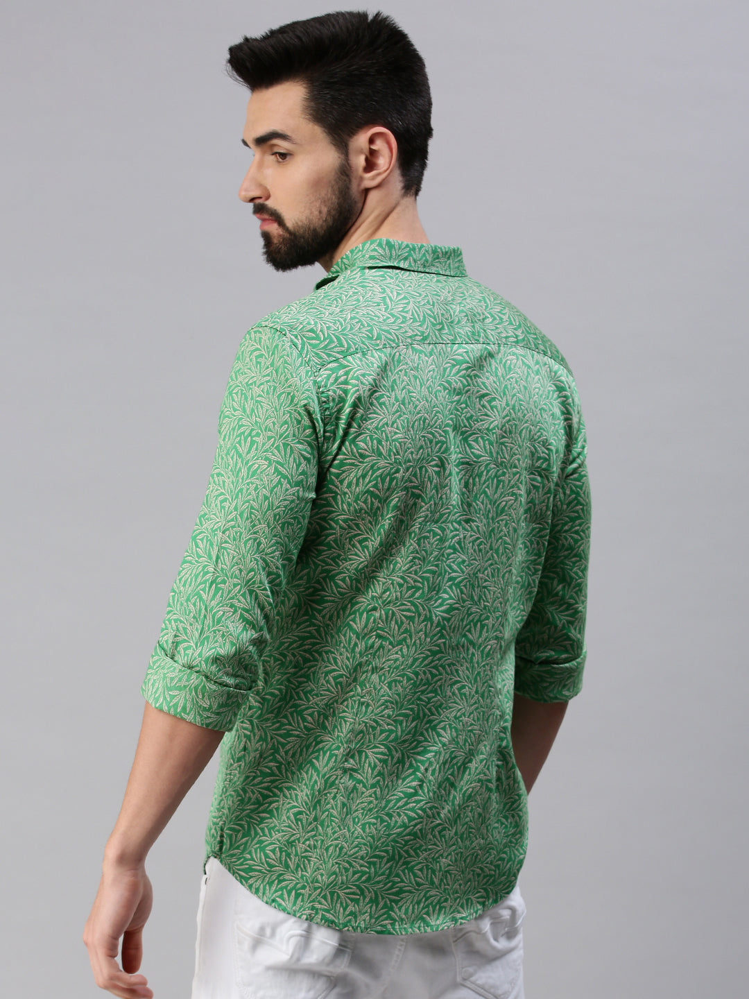 Men Spread Collar Printed Green Shirt