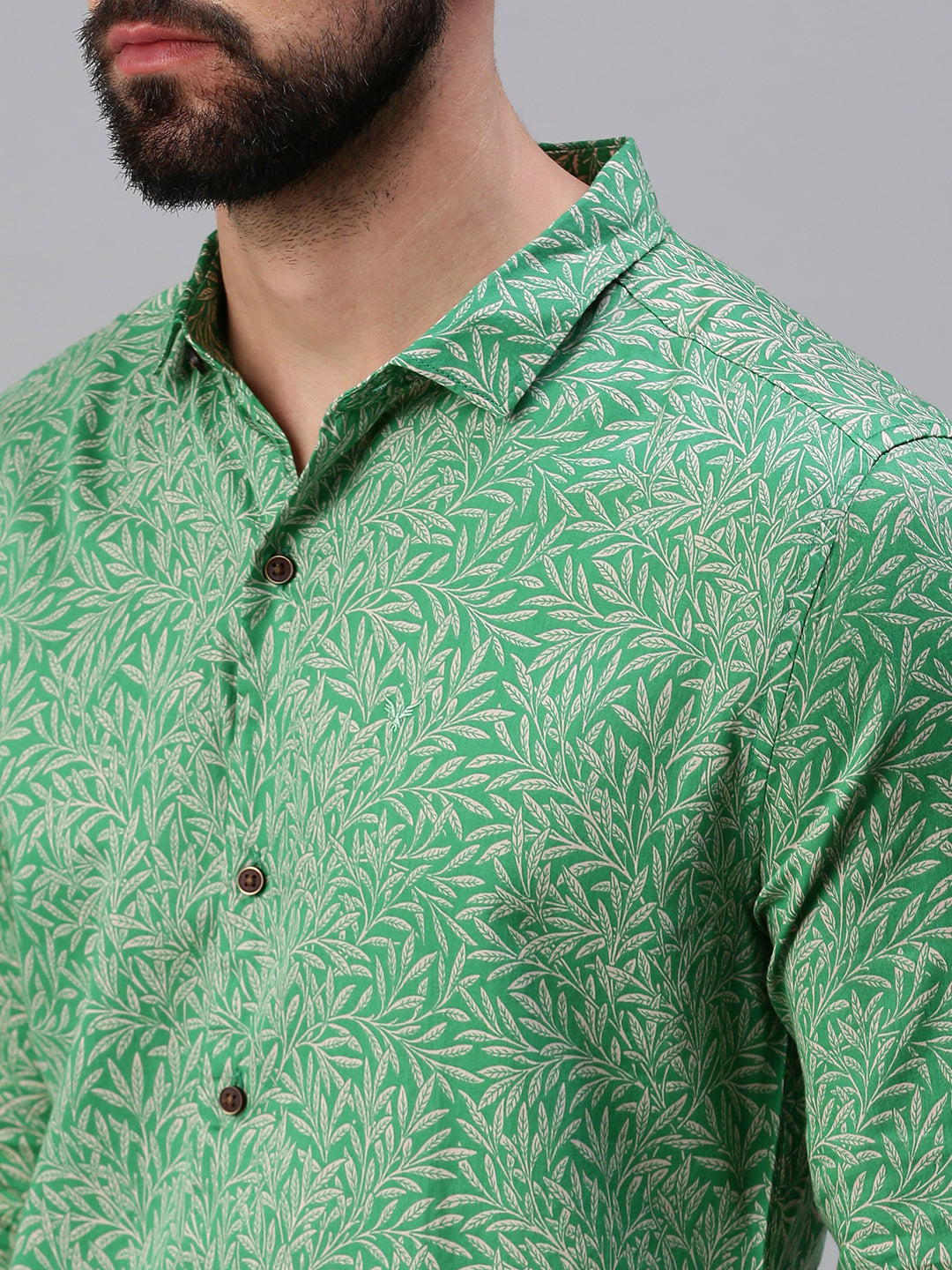 Men Spread Collar Printed Green Shirt