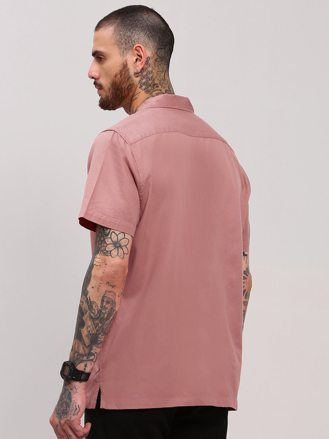 Men Pink Solid Cuban Collar Shirt