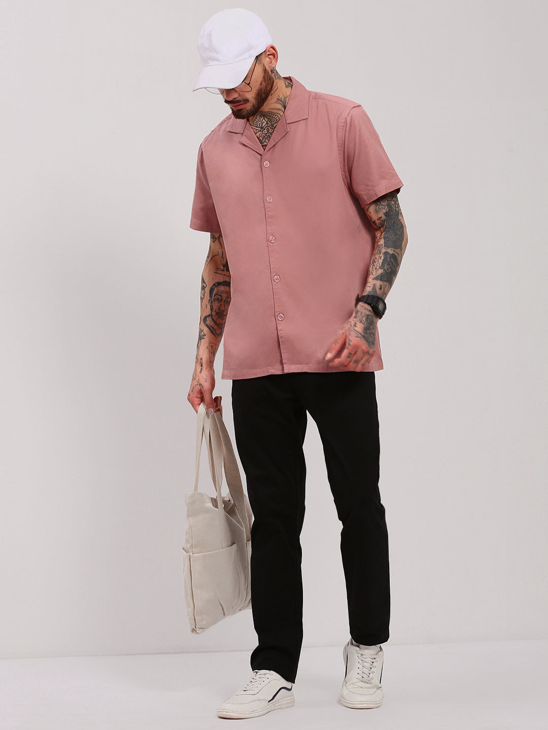 Men Pink Solid Cuban Collar Shirt