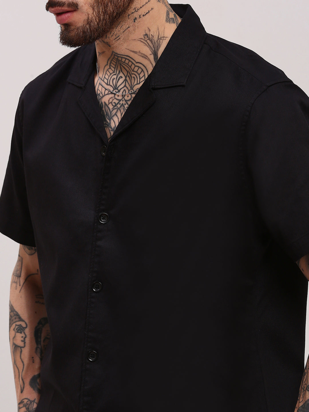 Men Black Solid Cuban Collar Shirt