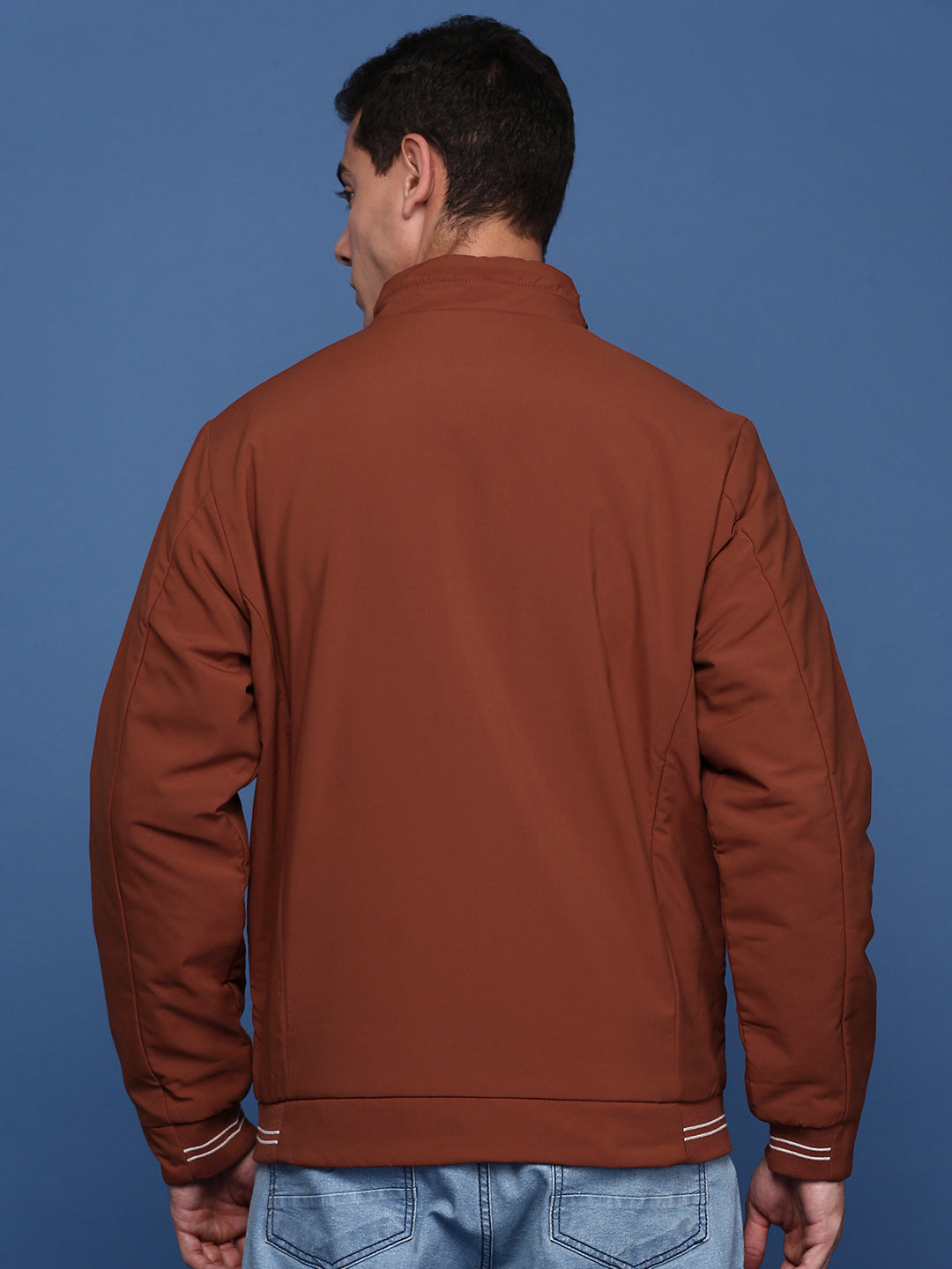 Men Solid Rust Bomber Jacket