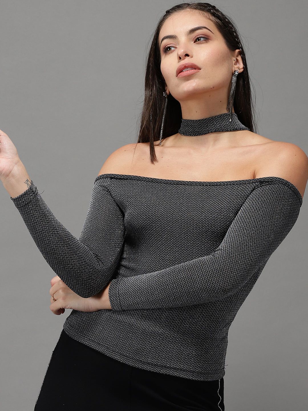 Silver bardot top sale
