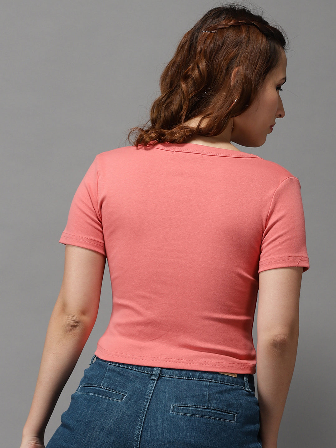 Women Solid Peach Fitted Top