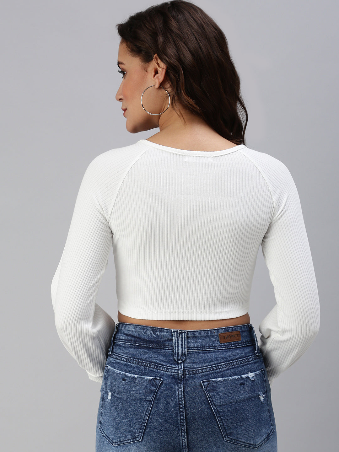 Women Solid Off White Fitted Top