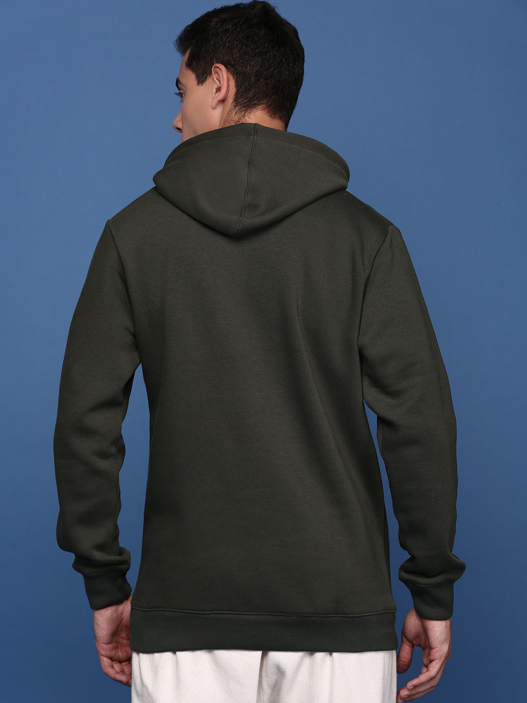 Men Hooded Printed Green Pullover