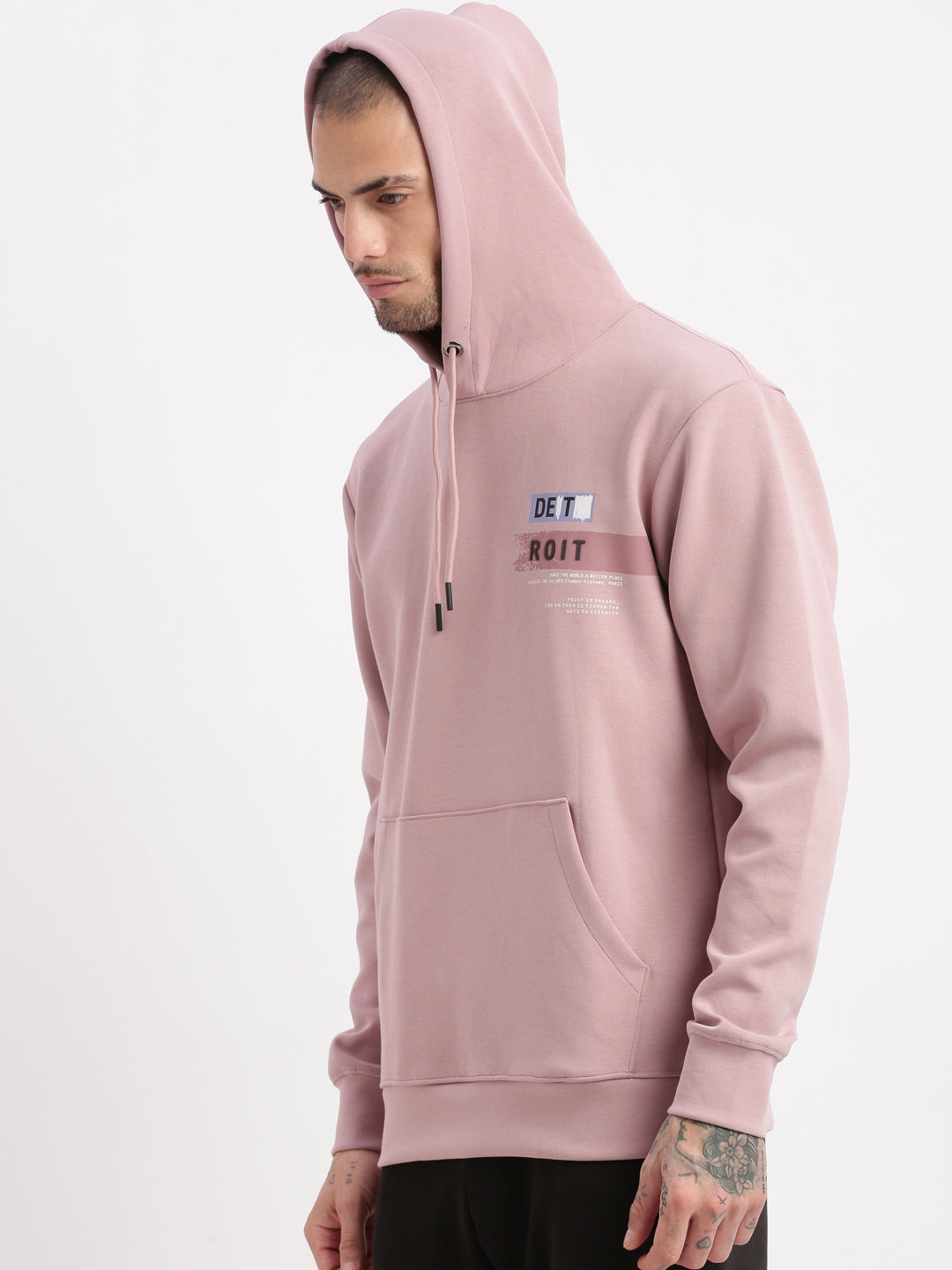 Men Lavender Solid Hooded Pullover