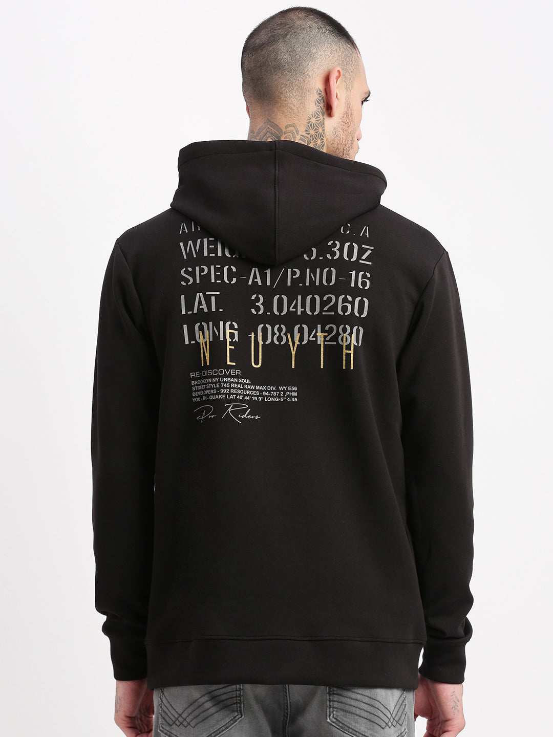 Men Black Graphic Hooded Pullover