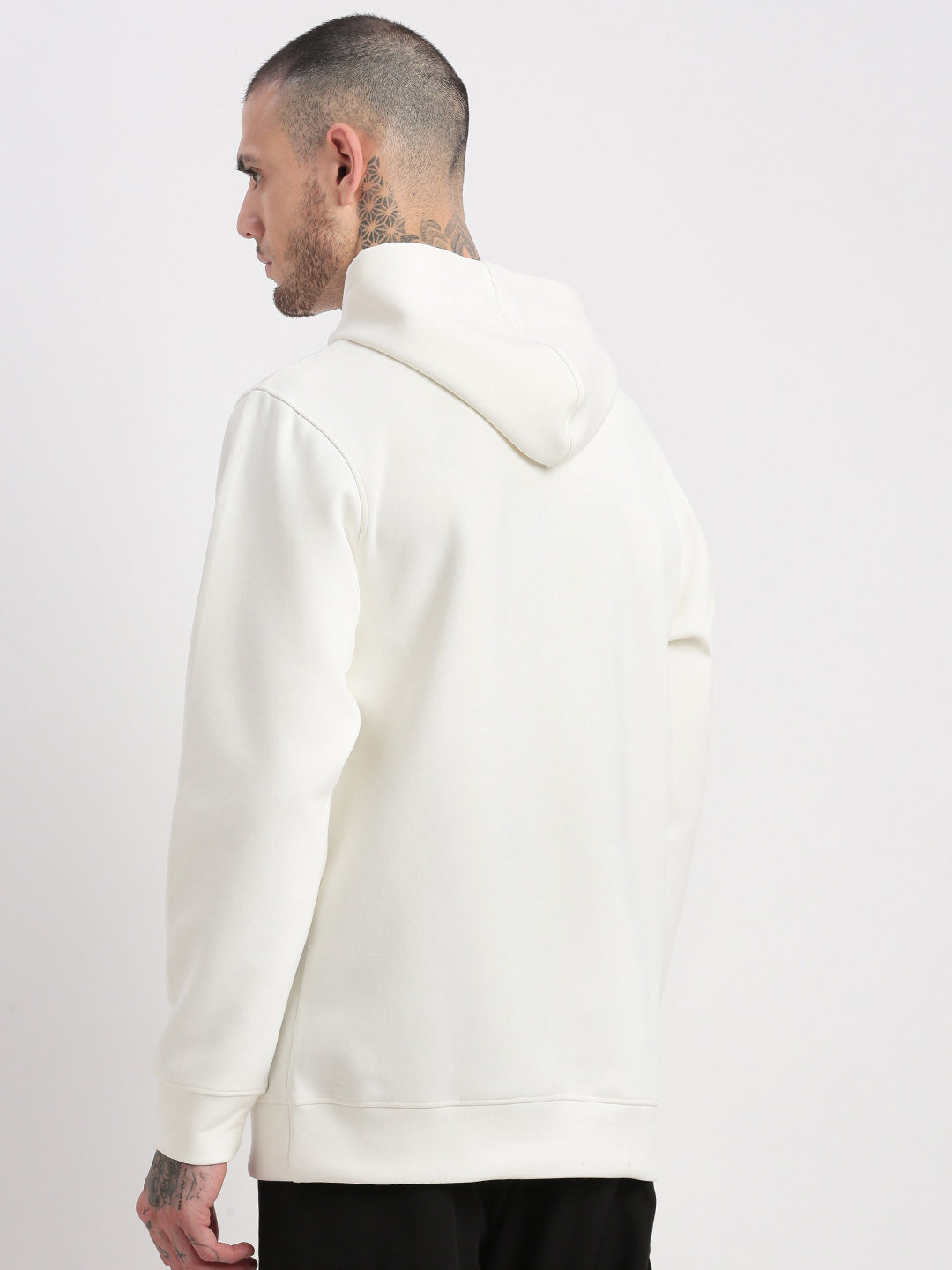 Men Off White Solid Hooded Pullover