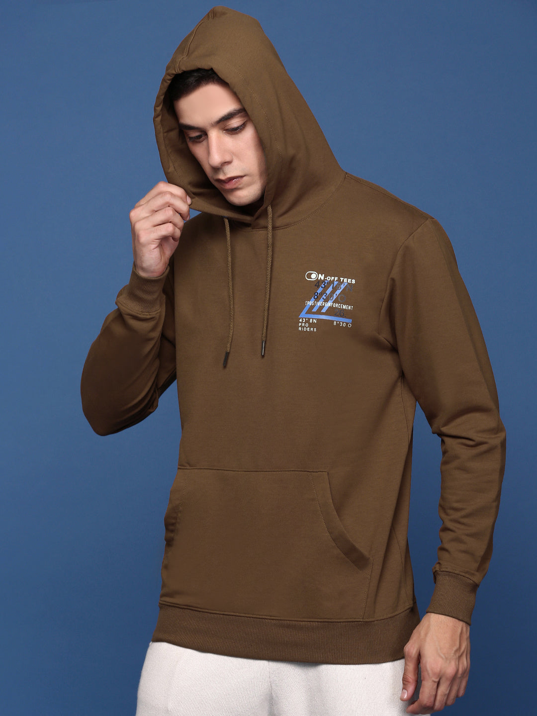 Men Hooded Solid Brown Pullover