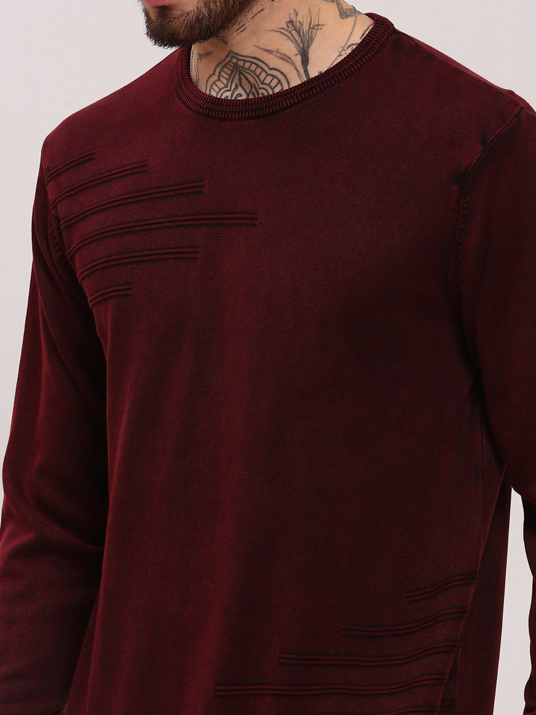 Men Maroon Solid Sweater