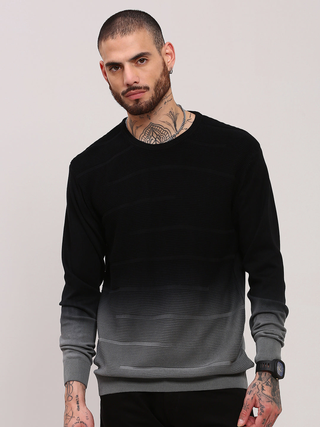 Men Grey Colourblocked Sweater