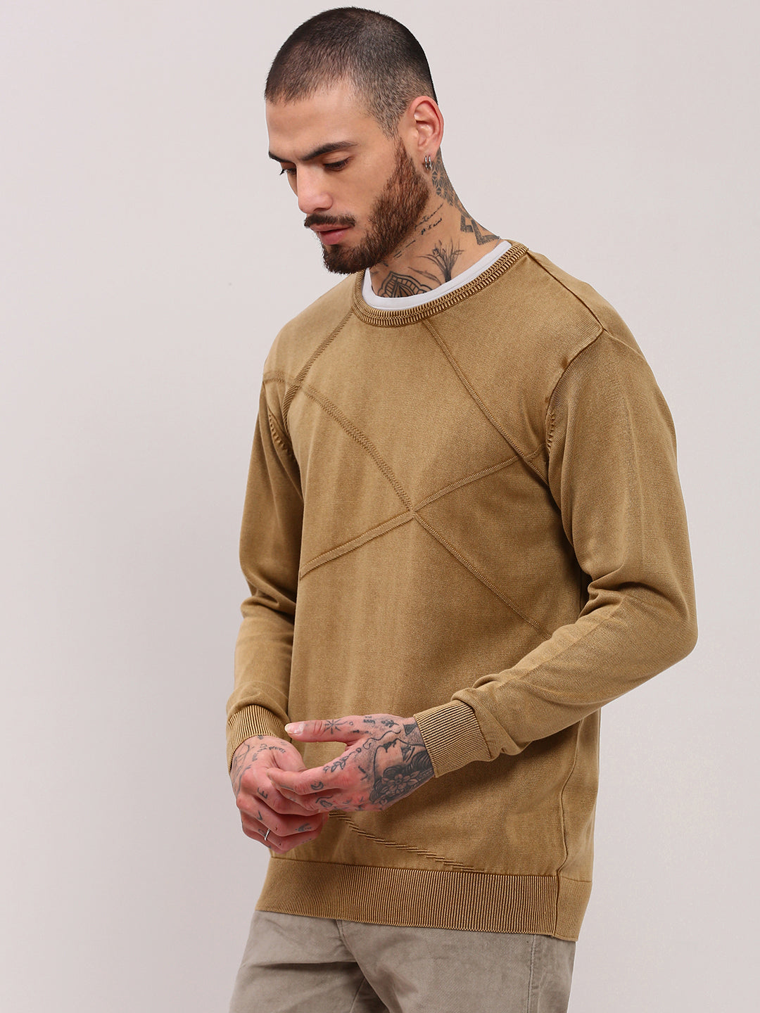 Men Brown Solid Sweater