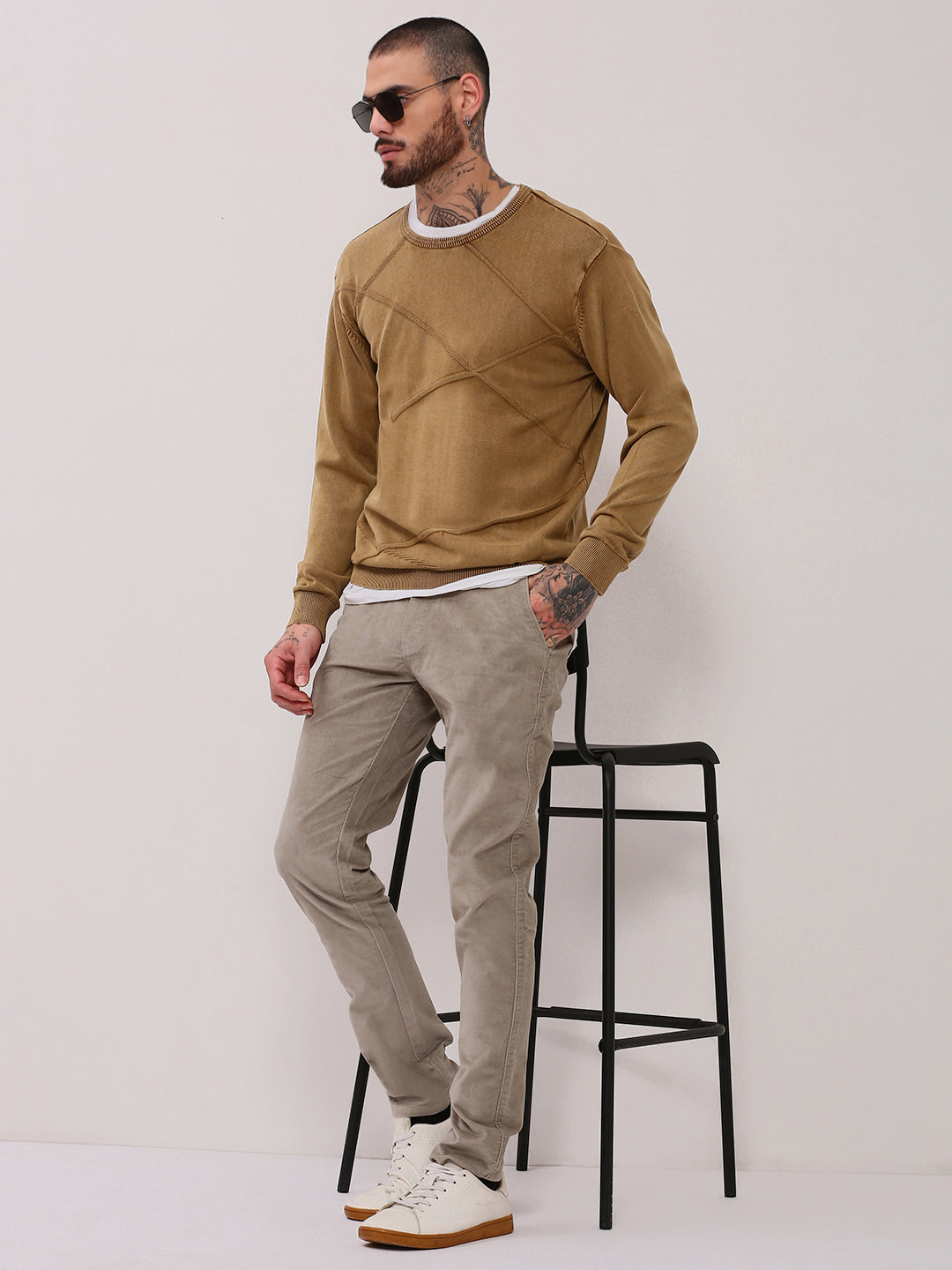 Men Brown Solid Sweater