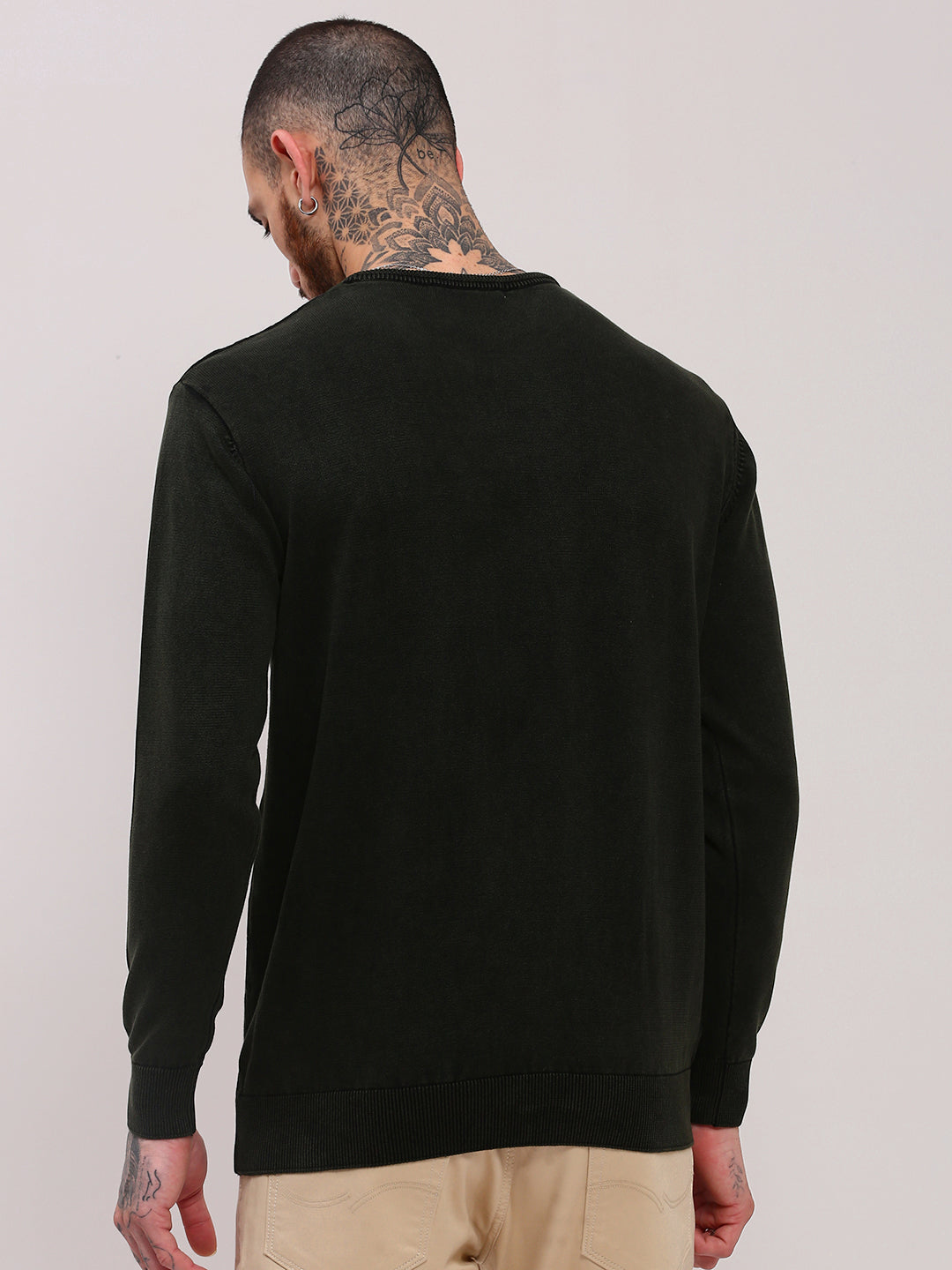 Men Olive Solid Sweater