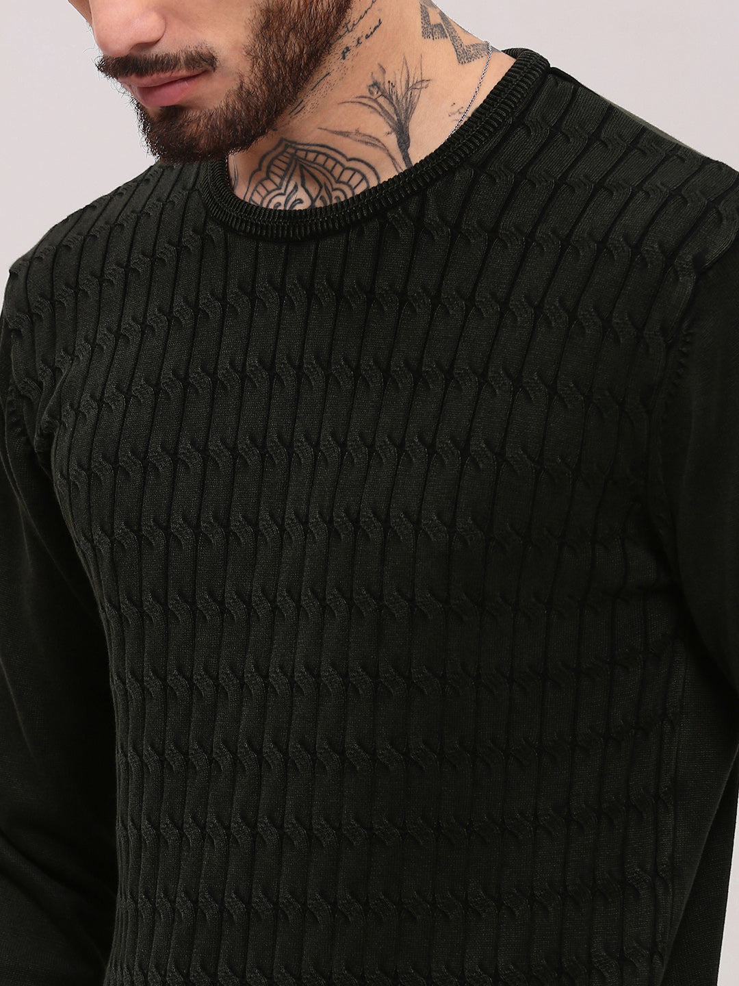 Men Olive Solid Sweater