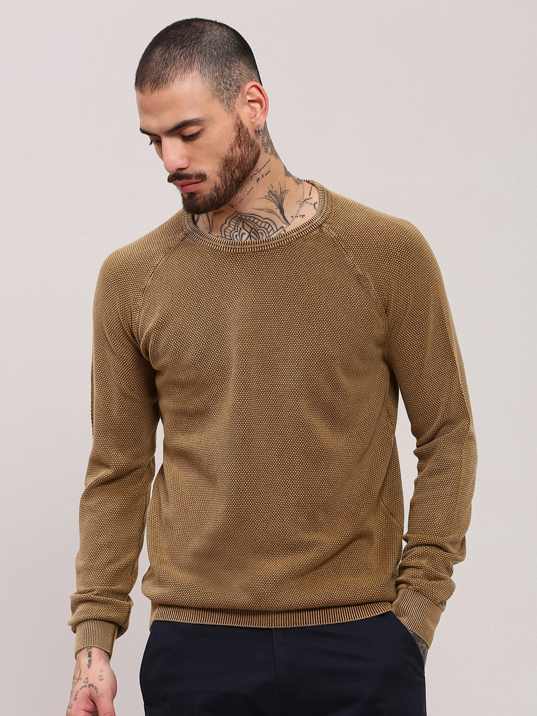 Men Brown Solid Sweater