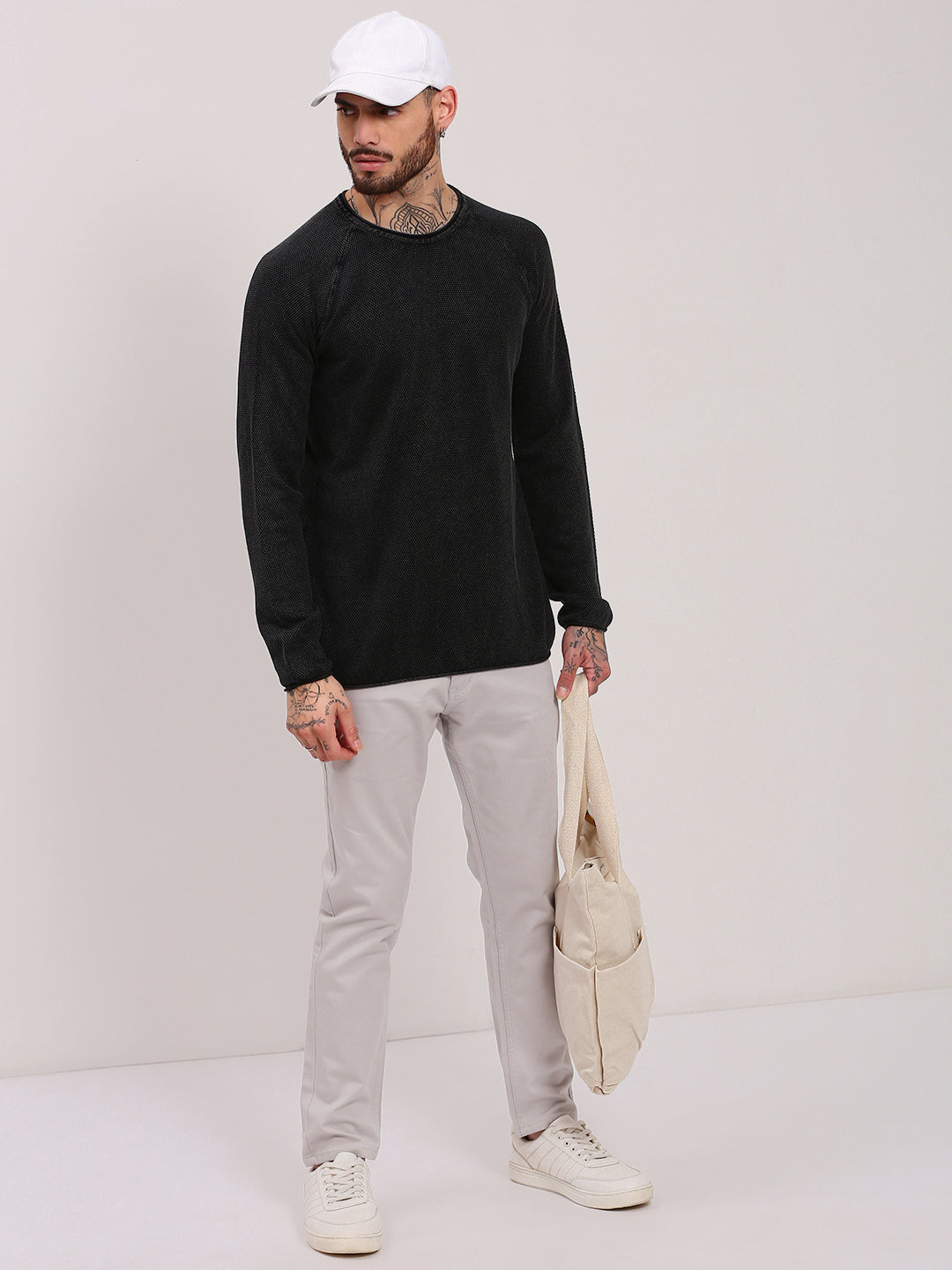 Men Black Solid Sweater