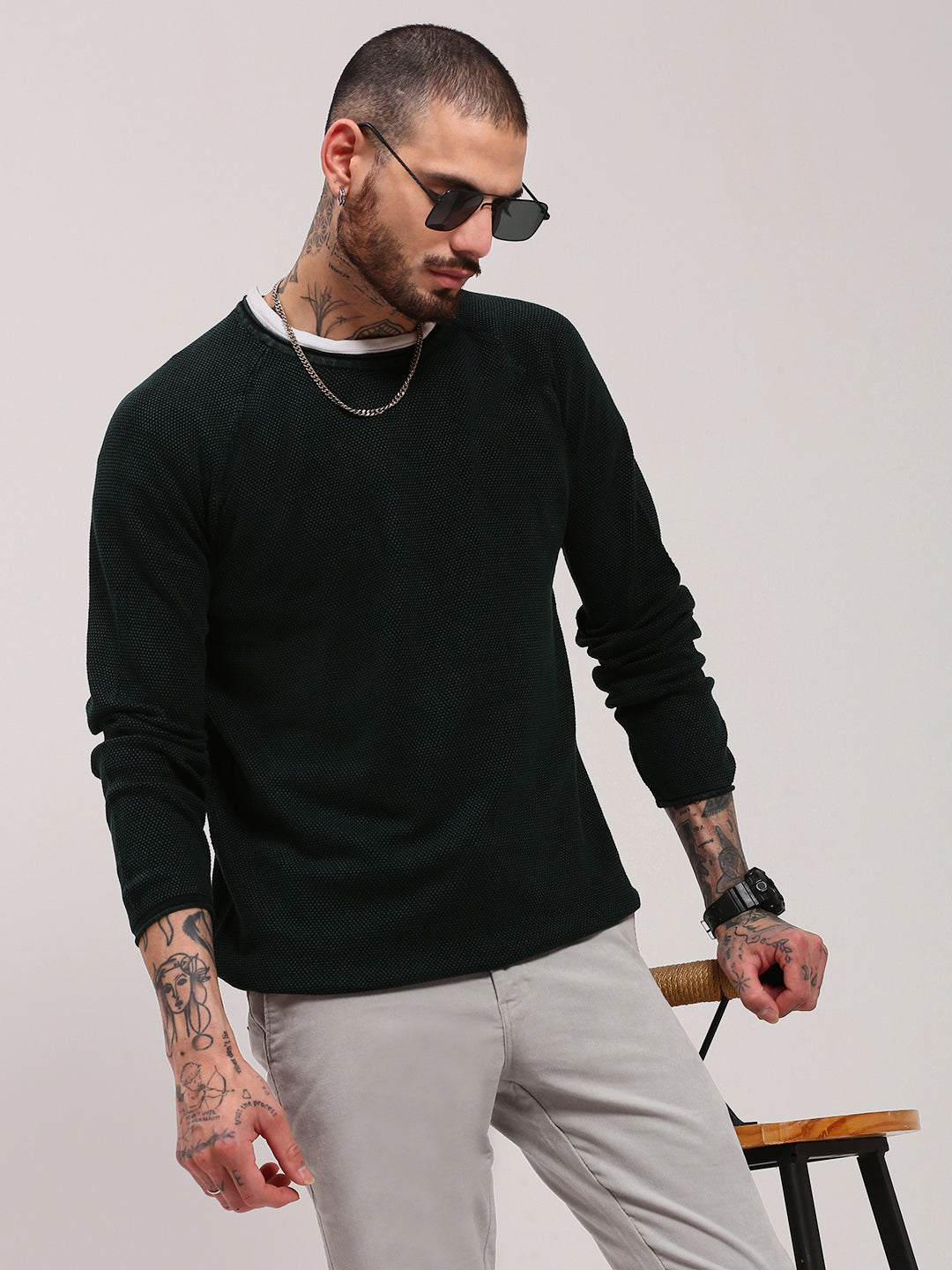 Men Green Solid Sweater