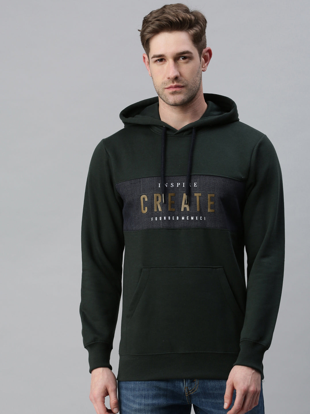 Men Printed Olive Sweatshirt