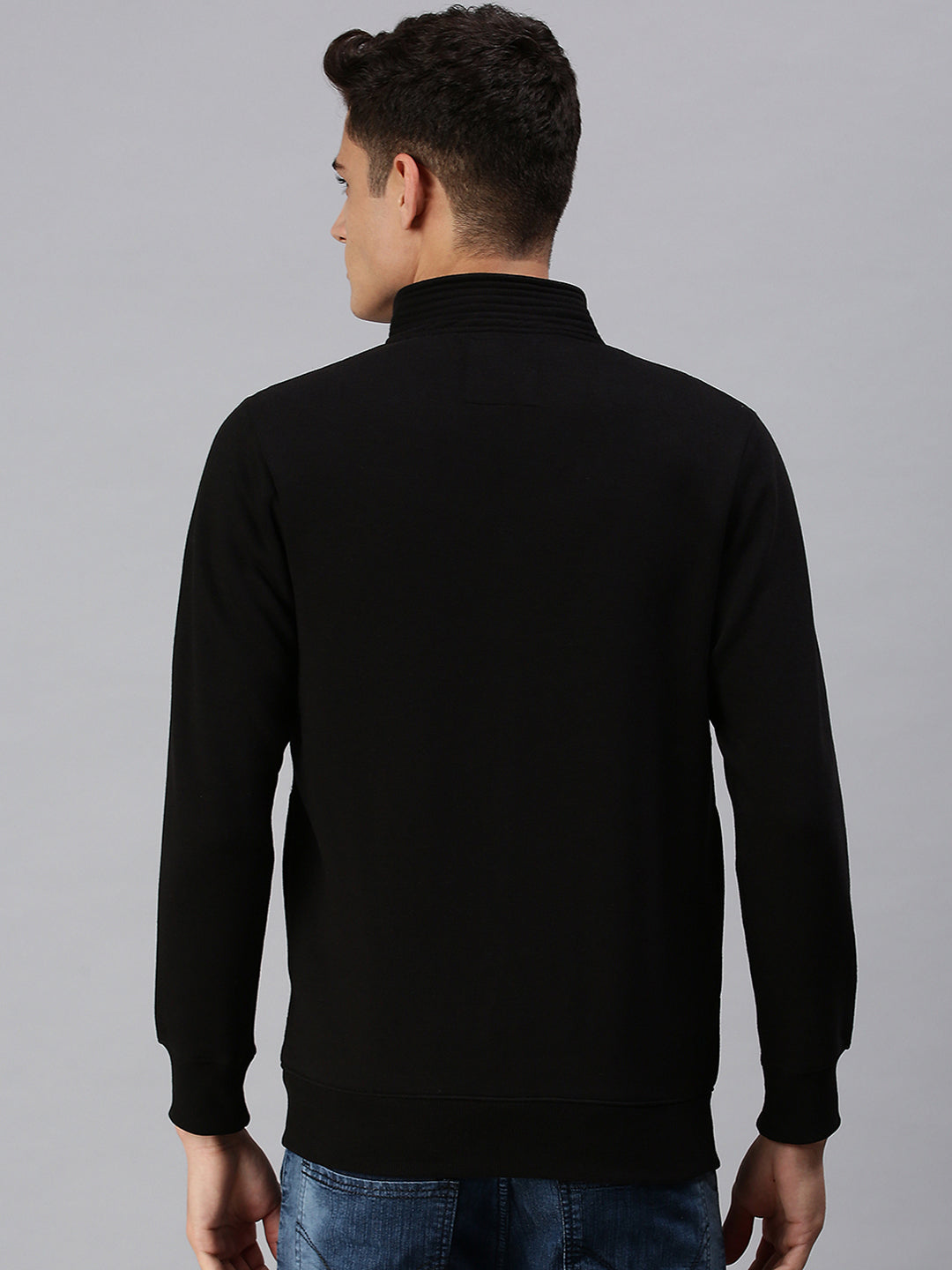 Men Round Neck Printed Black Sweatshirt